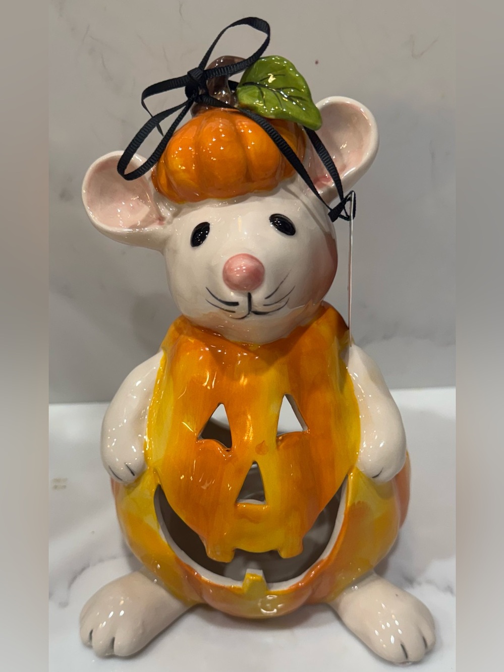 Blue Sky Clayworks Halloween Decor Pumpkin Mouse Tealight Candle Holder New